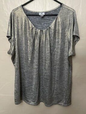 Worthington Plus 3X Gold Shimmer Scoop Neck Short Sleeve Top